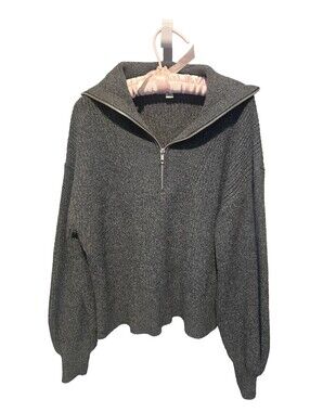 Free Assembly Women's Charcoal Half-Zip Turtleneck Sweater, Size Medium